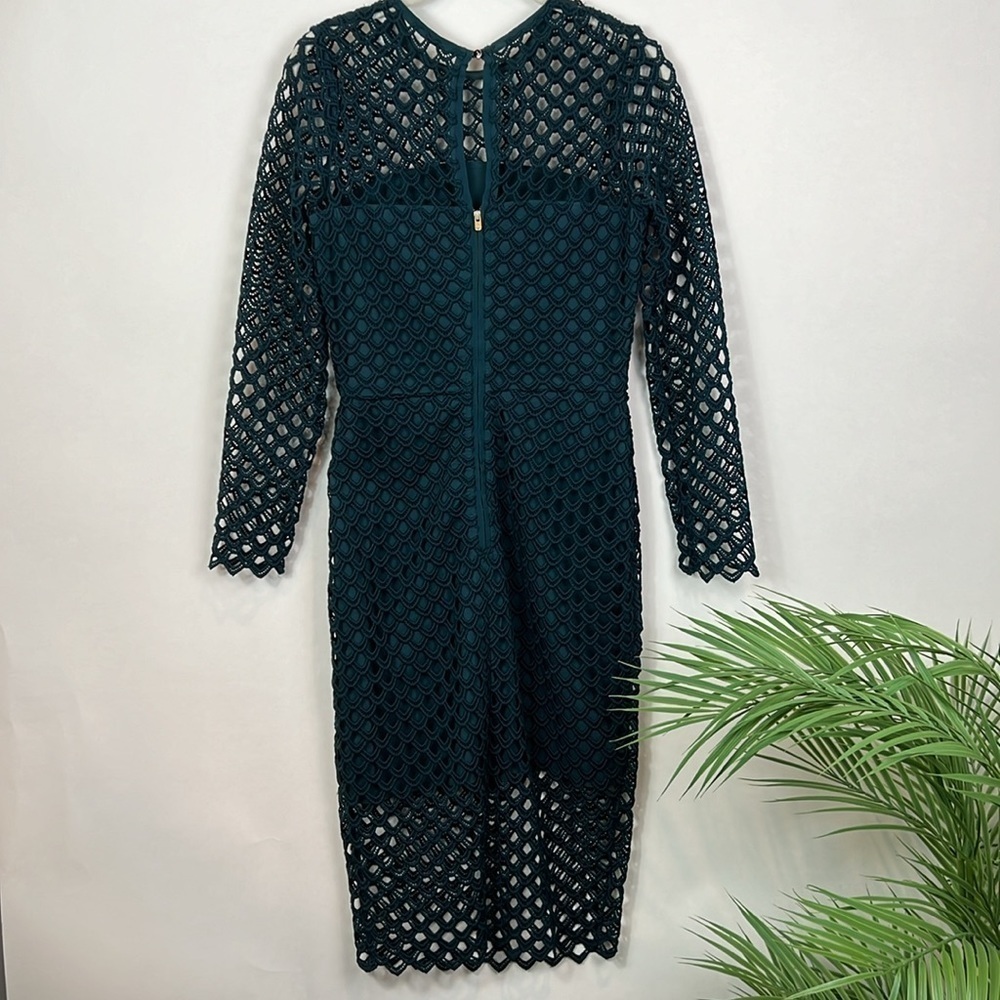 SAYLOR London Midi Dress XS Emerald Green Sheath Eyelet Cutout - Picture 6 of 11